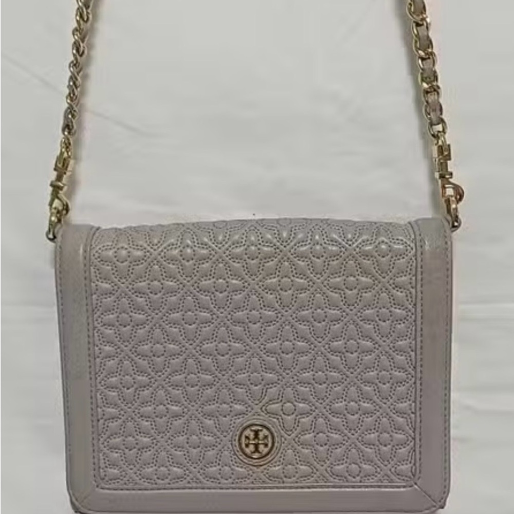 Tory Burch Bryant Quilted Mercury Gray Leather Crossbody/Shoulder Bag